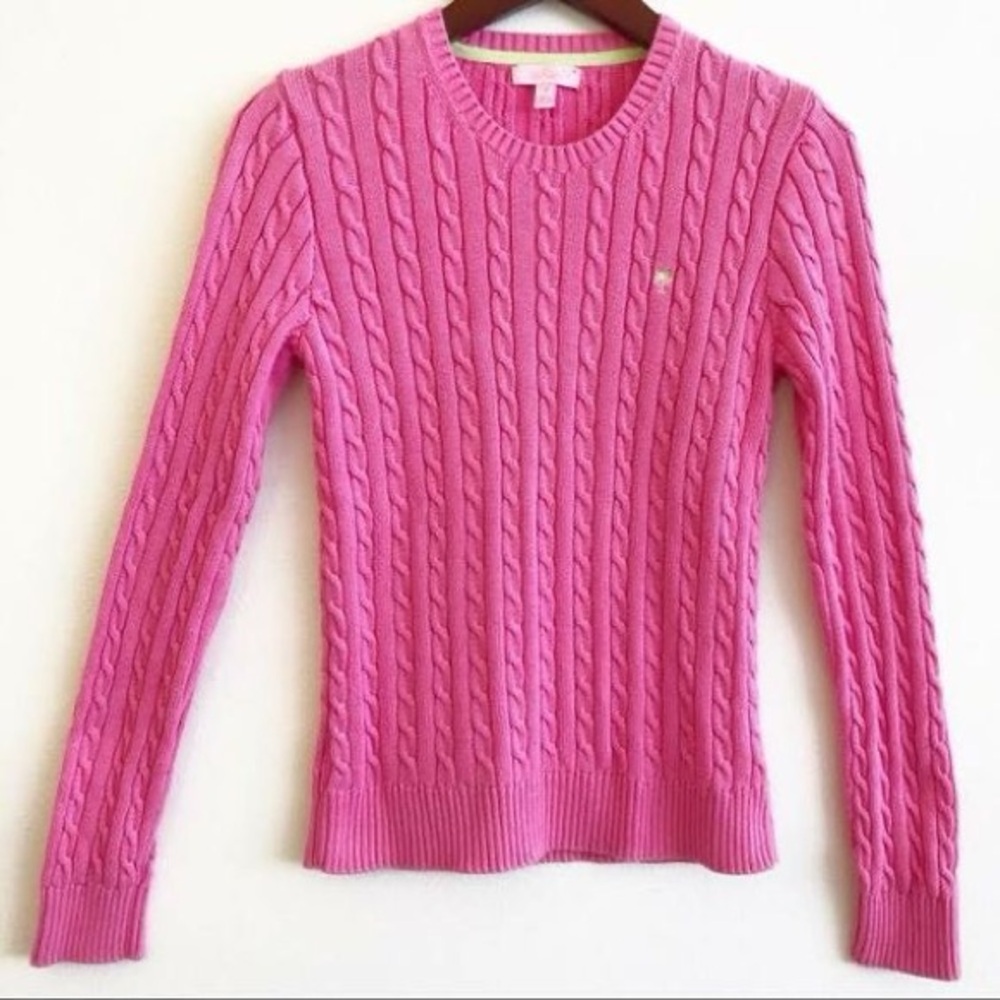 Lilly Pulitzer Bright Pink Cable Knit Crewneck Sweater